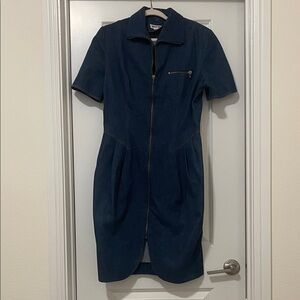 Vintage Maggy London Denim Zip-Up Midi Dress, Size 12, NWOT